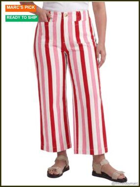 Plus Size Wide Leg Cropped High Rise Striped Denim Jeans